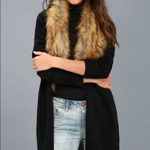Madison Avenue Black Faux Fur Cardigan Sweater